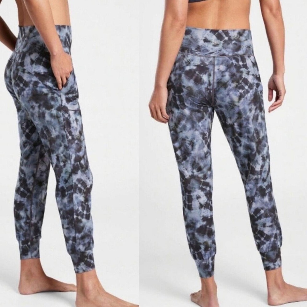 Athleta Salutation Printed Jogger Women 2X Black Gray Tie Dye High Rise Pockets